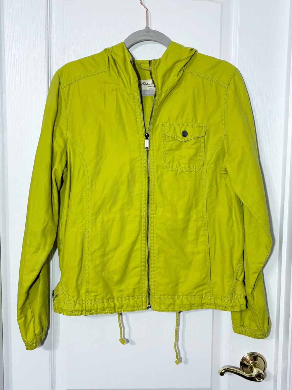 Eddie Bauer LINEN Cotton Hooded Lightweight Utility Jacket Lime Green Size Small